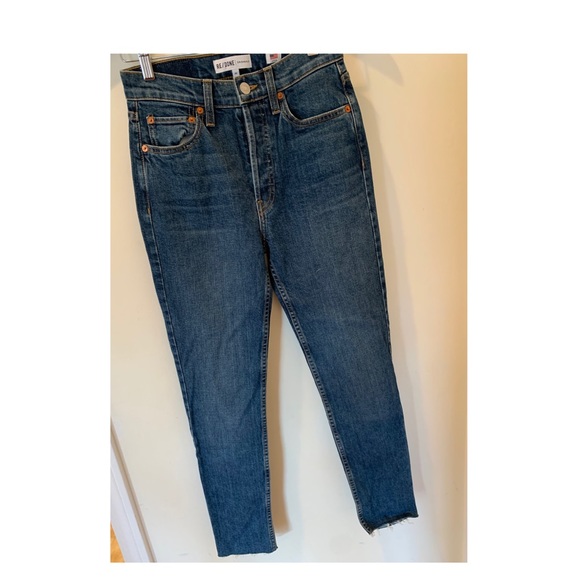 Re/Done high rise ankle crop jeans. - Picture 3 of 5
